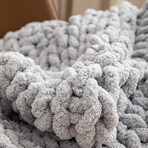 WESHIONGOO Chunky Knit Blanket Throw for Couch 40"×40" Light Grey - color: Light Grey, size: 40"x40"(Small Size Throw)