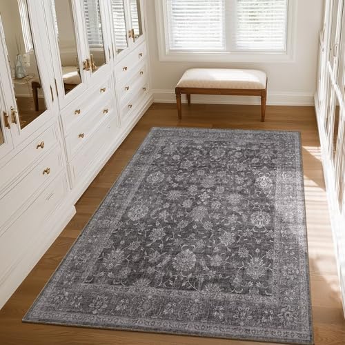 Washable 3x5 Entryway Rug, Non-Slip Door Mat, Charcoal Gray - color: Charcoal Gray, size: 3' x 5' (Rectangular)
