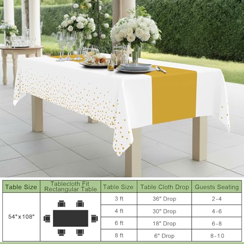 Smiry Disposable Rectangle Plastic 54 x 108 Inch Table Cloth 3 Pack - color: White and Gold