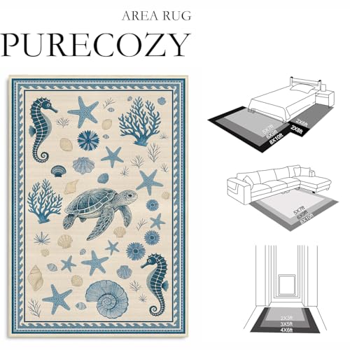 Coastal Nautical 2x6 Runner Rug for Hallway Kitchen Bedroom Sea Turtle - color: Coastal, size: 2' x 6' (Rectangular)