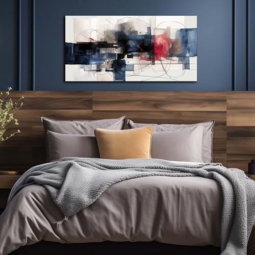 Fuwobriva Abstract Canvas Wall Art for Living Room Bedroom Office Large Wall Art Decor Abstract Wall Art Modern Black Red and Blue Geometry Painting Artwork 20"x40"
