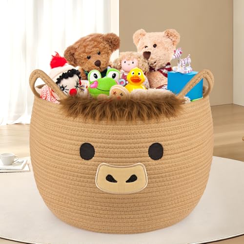 Highland Cute Cow Basket for Nursery, Large Blanket Gift Basket - color: Brown, size: 13"D × 12 "H