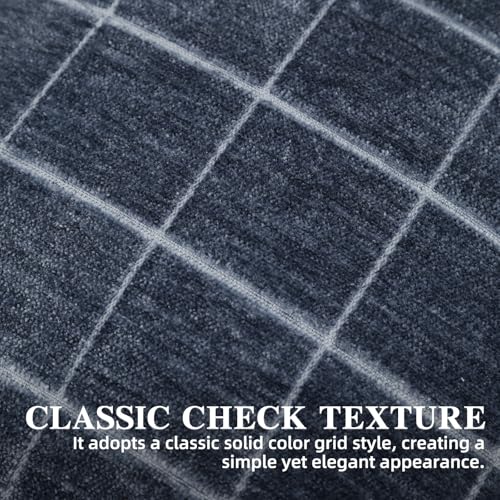 HPUK Checkered Throw Pillow Covers 18x18 Inch, Soft Cut Velvet, Set of 2 - color: Chenil Check-navy