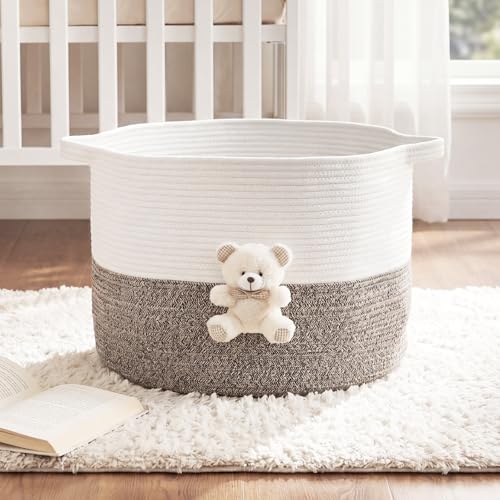 LemonRoad Large Woven Bear Basket, Cotton Rope, White Bear, Brown - color: Brown, size: Cotton Rope, style: White Bear