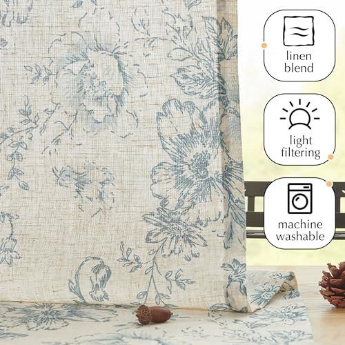 jinchan Blue Floral Linen Kitchen Tier Curtains and Valance Set 3 Pieces - color: Alice | Blue on Linen, size: 26"W x 36"L (Pack of 3)
