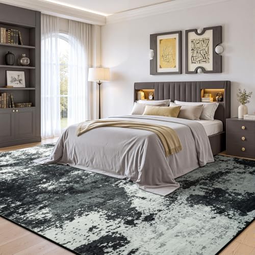 Merelax 5x7 Back Grey Washable Area Rug Non-Slip Faux Wool Abstract Rug - color: Black Grey, size: 5' x 7'(60''x84'')