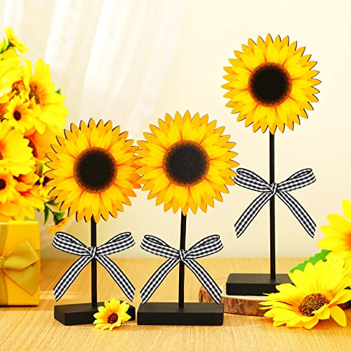 Geetery 3 Pcs Sunflower Wood Table Sign Rustic Tabletop Centerpiece