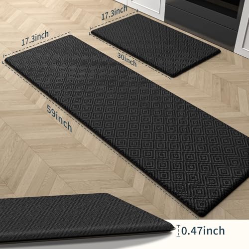 Kitchen Mat 2PCS Kitchen Rugs Cushioned Anti-Fatigue Rug Standing Desk Mat - color: Black, size: 59"L x 17.3"W x 0.5"Th