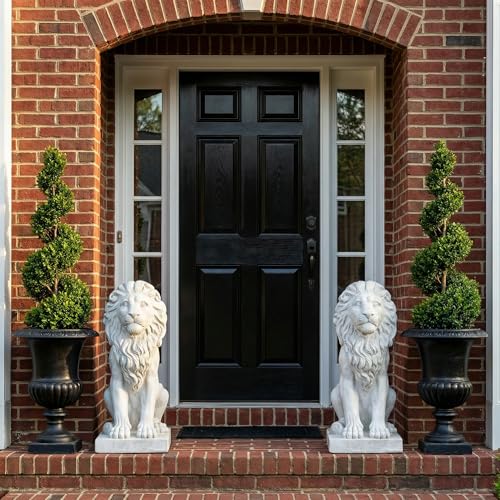 Lion Statue, Outdoor Garden Statues 27in Tall, White - color: White