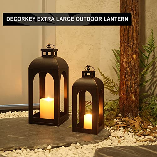LED 랜턴 장식 야외 및 실내, 2개 세트 (43.2cm(17인치) 및 33cm(13인치)) 블랙 메탈 랜턴 장식, 빈티지 벽걸이 캔들 홀더 가정 현관 결혼식 할로윈 크리스마스 장식 배터리 전원 - color: 블랙 브론즈 브러시 / 43.2cm(17인치)+33cm(1