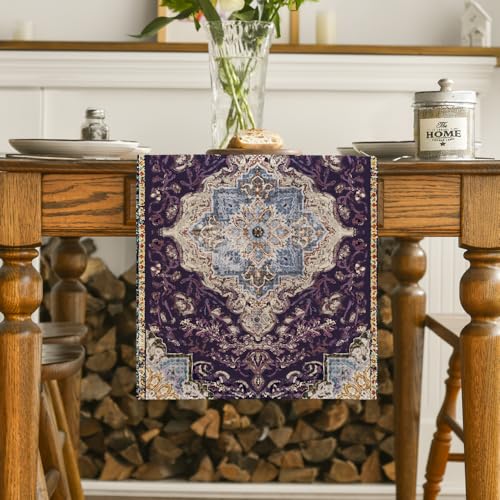 Artoid Mode Boho Bohemia Style Purple Table Runner, Country Rustic Farmhouse Magical Mardi Gras Kitchen Dining Table Decoration for Home Party Decor 13x72 Inch - color: Purple, size: 13" x 72", Table Runner