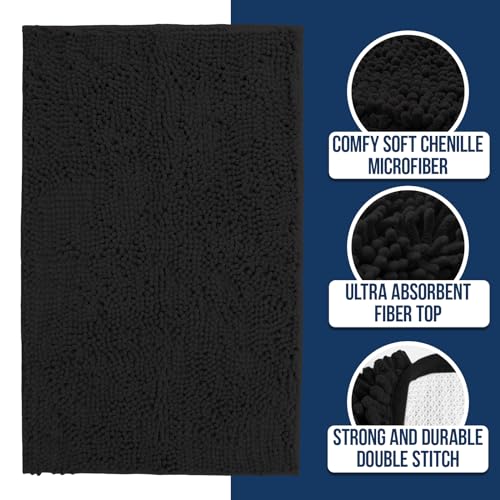 Muddy Mat Chenille Bathroom Rugs Quick Dry Microfiber Mats Non Slip Washable, Extra Thick, Soft and Highly Absorbent Bath Mats for Bathroom, Kitchen, and Shower Floor - Black Medium 30"X19" - color: Black, size: 19" x 30"