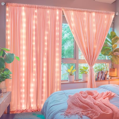 10 x 10 Dusty Pink Backdrop Curtains with Light String for Party - color: Dusty Pink, size: W5' x H10'(2 panels)