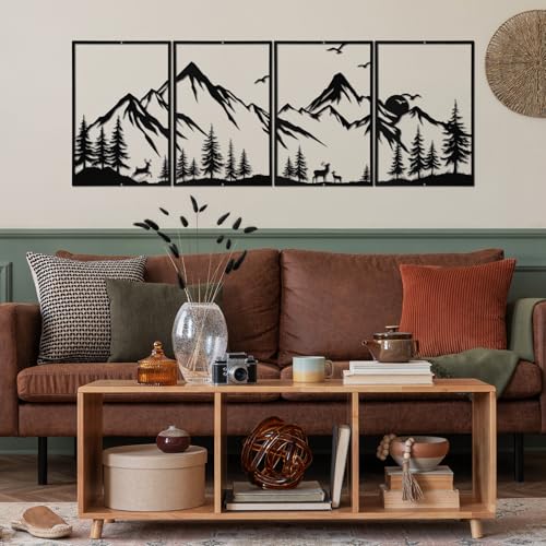 Sanwarm Wall Decor, 4 Pieces, Black Metal, for Home Mountain Forest - color: Mountain 2