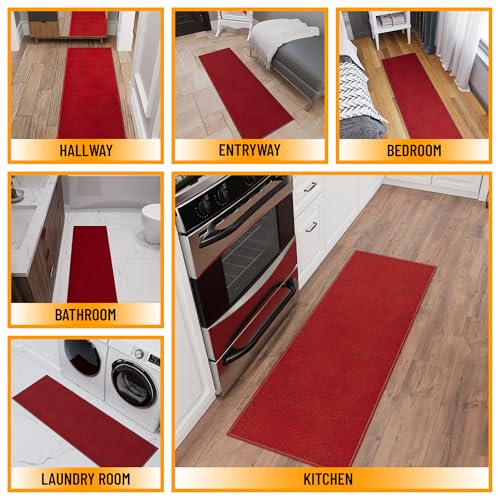 Ottomanson Door Mat Indoor Entryway Runner Rug – Non-Slip Durable Low-Pile Runner with Stain-Resistant Surface, 20" x 59", Red - color: Red