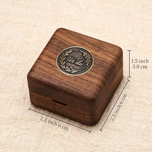 KWOOD We Do-Custom Wooden Wedding Ring Box, Personalized Metal Name Wooden Ring Box, Wedding Ceremony Ring Holder, Anniversary Birthday Gift Idea - style: T-We Do 01