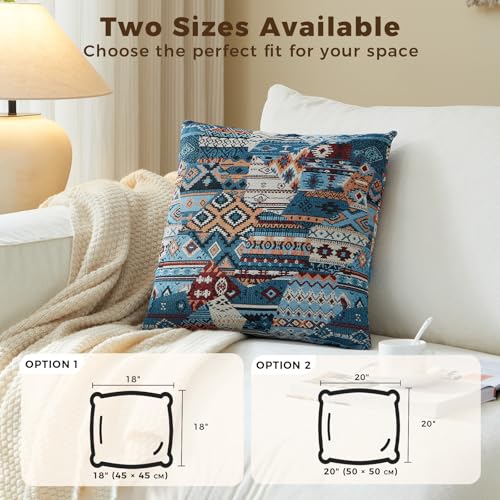 Pack of 2 Couch Throw Pillow Covers 20x20 Inch Neutral Blue Flower Soft Decorative Cotton Pillow Covers Farmhouse Accent Cushion Covers for Boho Western Spring Coastal Decor Sofa Bed Living Room - color: Sky Bloom, size: 20" x 20" (Pack of 2)