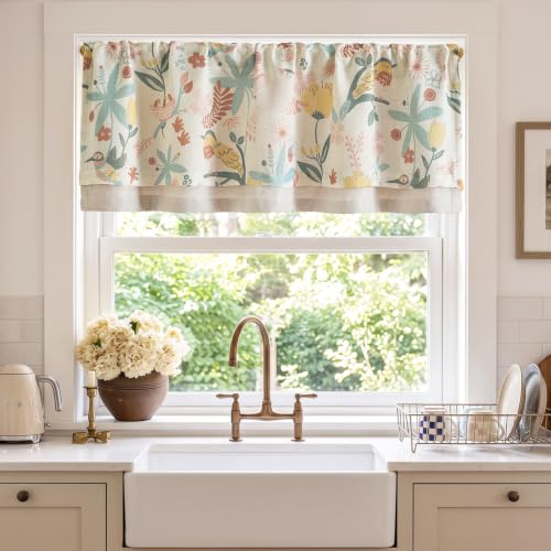 jinchan Floral Linen Window Valance Curtain, 50x18, 1 Panel, Green - color: Averie | Dusty Green, size: 50"W x 18"L (Pack of 1)