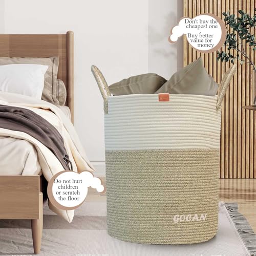 GOCAN large tall sturdier Laundry Hamper Basket Woven Storage Baskets for clothes Pillows Blanket Toy in living or bed room decoration H50XD38cm borwn/beige - color: V-brown/beige