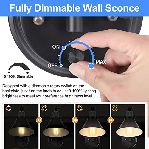 TRLIFE Wall Sconce Plug in, Dimmable Wall Sconce with Switch Swing Arm Wall Lights Plug in Wall Mounted Light Wall Sconces Lighting with 6FT Plug in Cord, E26 Base, UL Listed(Two Arms, 1 Pack) - color: Black, size: 1 Pack- (Switch)