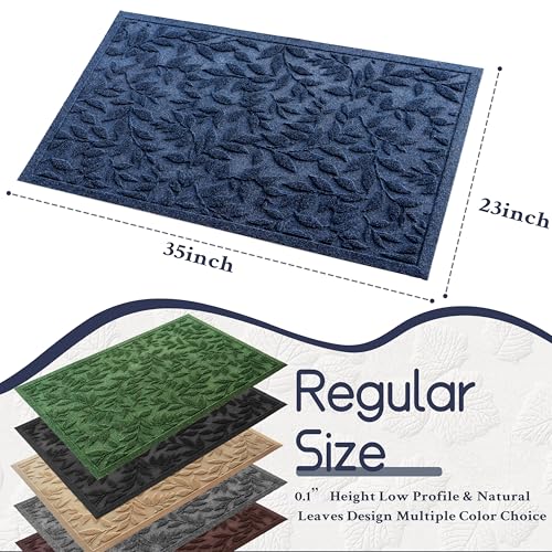 Blue Leaves Outdoor Indoor Entrance Doormats, Absorbent Durable Heavy Duty Welcome Front Door Mat,Thick Natural Rubber Back,Easy Clean Entryway Mat 23x35 Inch, Low Profile - color: Leaves-blue, size: 1'11" x 2'11" (Rectangular)