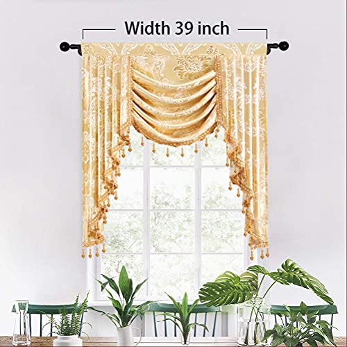 ELKCA Golden Jacquard Single Swag Waterfall Valance for Living Room Damask Curtain Valance for Bedroom,Rod Pocket,W39 Inch,1 Panel - color: Valance,damask-golden, size: 39"W x 43"L (Pack of 1)