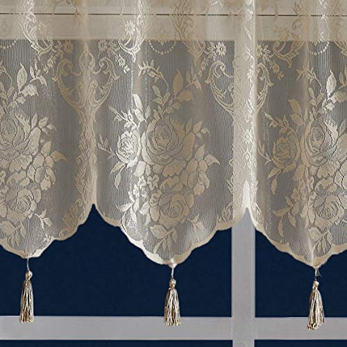 LinenZone 54x22 Linen Sheer Lace Valance with 6 Tassels. (Luna 54x22,Linen) - color: Linen, size: 54"W x 22"L (Pack of 1)