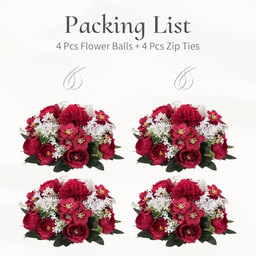 Flower Balls Centerpieces for Tables: Crimson Silk Rose, 4Pcs - color: Crimson, size: 4 PCS