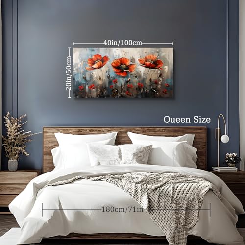 SERIMINO Red Wildflower Wall Art, Floral Botanical Canvas Art 20"X40" - color: Wildflowers, size: 40"L x 20"W