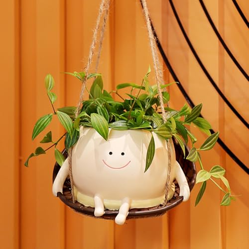 NINIPAPA Hanging Swing Chair Planter Pot Smile Face Plant Pot for Indoor Outdoor Plants Cute Head Flower Pots for Succulent String of Pearls Unique Gift on Mother's Day, Birthday, Christmas - Large - size: Large