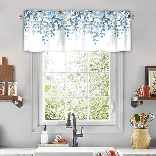 Eucalyptus Leaves Valances for Windows 2 Panels, 42x12 in - color: Eucalyptus Leaves-blue, size: 42"W x 12"L (Pack of 2)