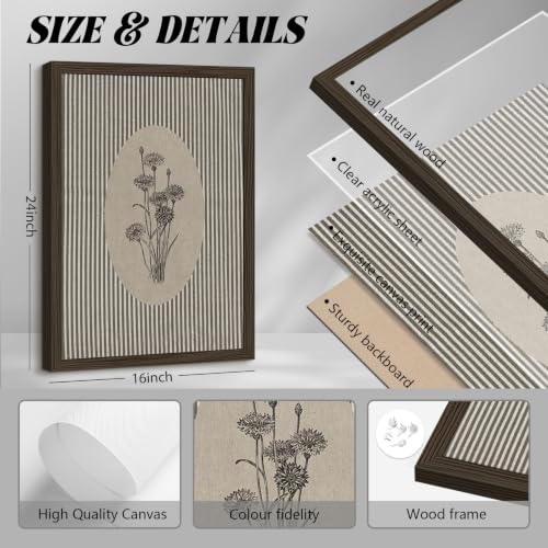 Vintage Flower Wall Art Decor Neutral Botanical Print Rustic Floral Picture - color: Botanical Floral Prints, size: 16x24 Inch Framed