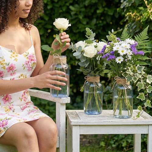 Mason Jars for Centerpiece Glass Flower Bud Vase Blue Vases, 6 Pc - color: Blue