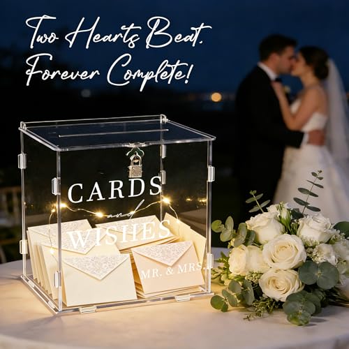 Clear Acrylic Card Box with Slot & Lock, DIY Large Wedding Card Boxes for Reception, Elegant Money Envelop Gift Cards Box for Party Wedding Birthday Baby Shower Graduation Table Decor - style: Clear