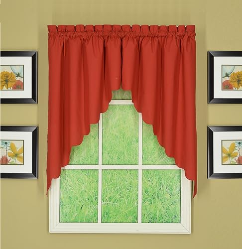 Today's Curtain CA2003K Orleans 38" Swag Pair Tambour Scallop Edge Curtain, Brick Red, 60" W x 38" L - color: Brick Red, size: 60"W x 38"L (Pack of 1)