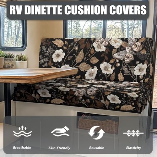 RV Dinette Cushion Covers Butterfly Floral Leaf 2 Pcs Scratch-Resistant Camper Cushion Slipcover Stretch Sofa Furniture Protector Include1 Backrest Covers and 1 Bench Covers - color: Butterfly Floral Leaf