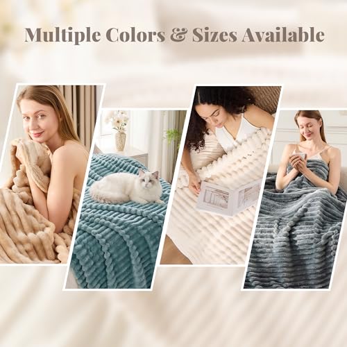 330GSM Ribbed Fleece Twin Blanket for Bed, Cream, 60"x80" - color: Cream, size: Twin(60"x80")