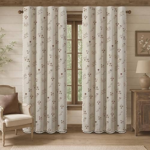 Boho Floral 100% Blackout Curtains 84 Inch 2 Panels Brown - color: Blackout Brown, size: 52"W x 84"L (Pack of 2)