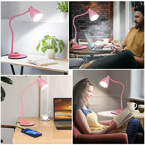 BOHON Cute Desk Lamp with USB Charging Port, 3 Color Modes Dimmable, Pink - color: Pink