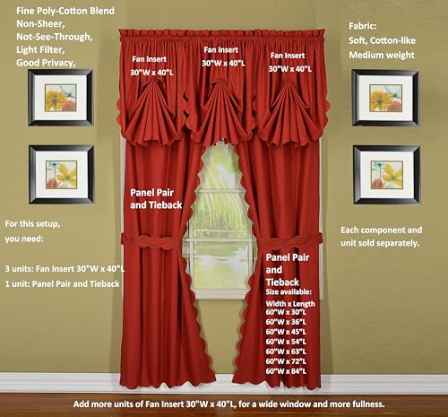 Today's Curtain, Orleans Scallop Curtain, Brick Red Fan Insert, 30" W x 40" L, Brick Red - color: Brick Red, size: 30"W x 40"L (Pack of 1)