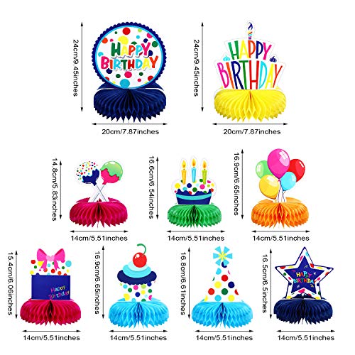 9 Pieces Colorful Happy Birthday Decorations Rainbow Honeycomb Balls Centerpieces Table Topper Pom Poms for Kids Birthday Party Baby Shower