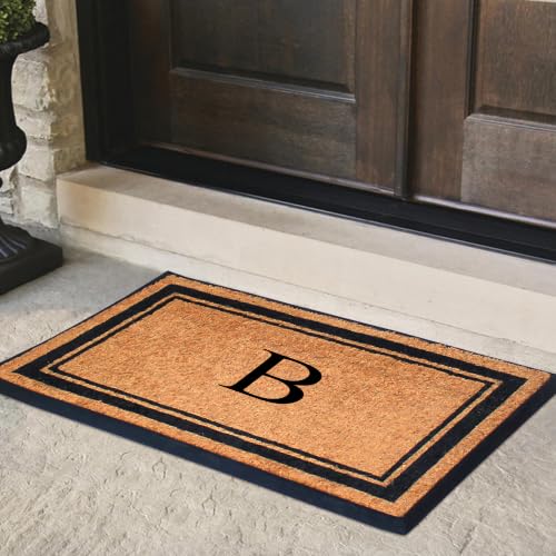 A1 Home Collections Natural Coir & Rubber Hand-Flocked Monogrammed Doormat - Heavy Duty Anti-Shedding Front Door Mat, Thick & Durable Entrance Mat - B, 30” x 48” - color: B, size: 2'6" x 4' (Rectangular)