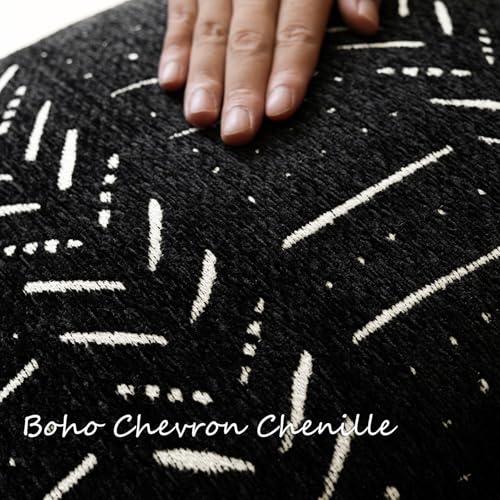 Foindtower Set of 2 Decorative Chenille Jacquard Throw Pillow Covers Textured Farmhouse Vintage Cushion Covers Modern Boho Accent Home Decor for Sofa Chair Couch Bedroom Living Room,18×18 Inch,Black - color: Black, size: 18" x 18" (Pack of 2)
