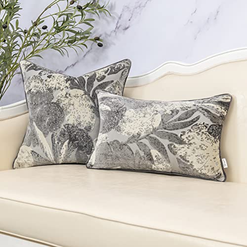 Yangest Grey Leaf Rectangle Pillow Cover Cut Velvet Cushion Cover Luxury Modern Pillowcover for Couch Living Room Bedroom,12x20 Inch - color: Grey, size: 20" x 12" (Pack of 1)