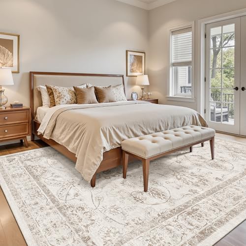 Madane 8x10 Area Rugs for Living Room, Washable Neutral Rug Brown/Ivory - color: Brown/Ivory, size: 8' x 10' (Rectangular)
