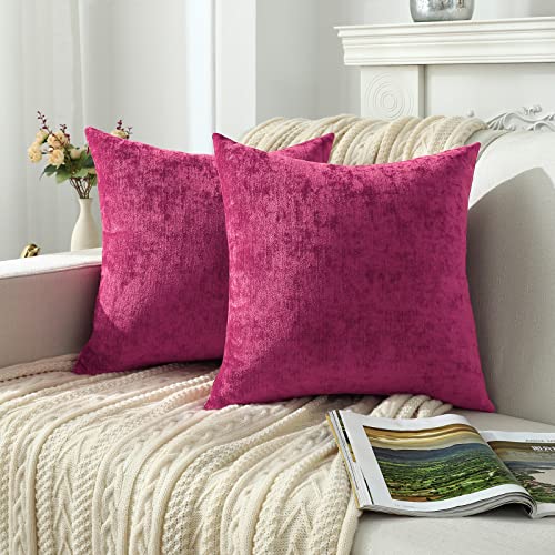 Jeneoo Fuschia Pink Decorative Throw Pillow Covers Soft Chenille Comfy Solid Couch Cushion Cover Decor (Set of 2, 16 x 16 Inches) - color: Fuschia Pink, size: 16" x 16" (Pack of 2)