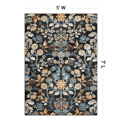 Rugshop Vintage Floral Botanical Area Rug for Living Room Black 5' x 7' - size: 5' x 7' (Rectangular)