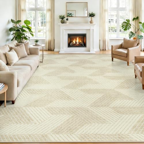MXSANYOO Area Rugs 9x12 for Living Room, Washable Geometric Beige Carpet - color: Beige, size: 9' x 12' (Rectangular)