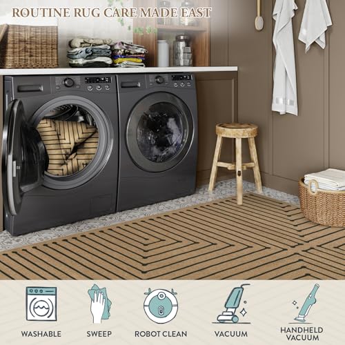 Lahome Tan Rug for Living Room,Geometric 8x10 Washable Nature Easy Jute Rug - color: Brown and Black-rhombus, size: 8 x 10 feet
