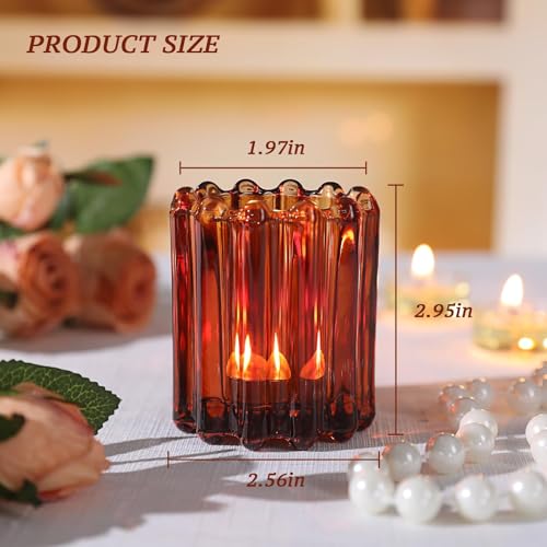 6 Pcs Votive Candle Holder, Amber Glass Vintage Tea Light Candle Holders - color: Amber